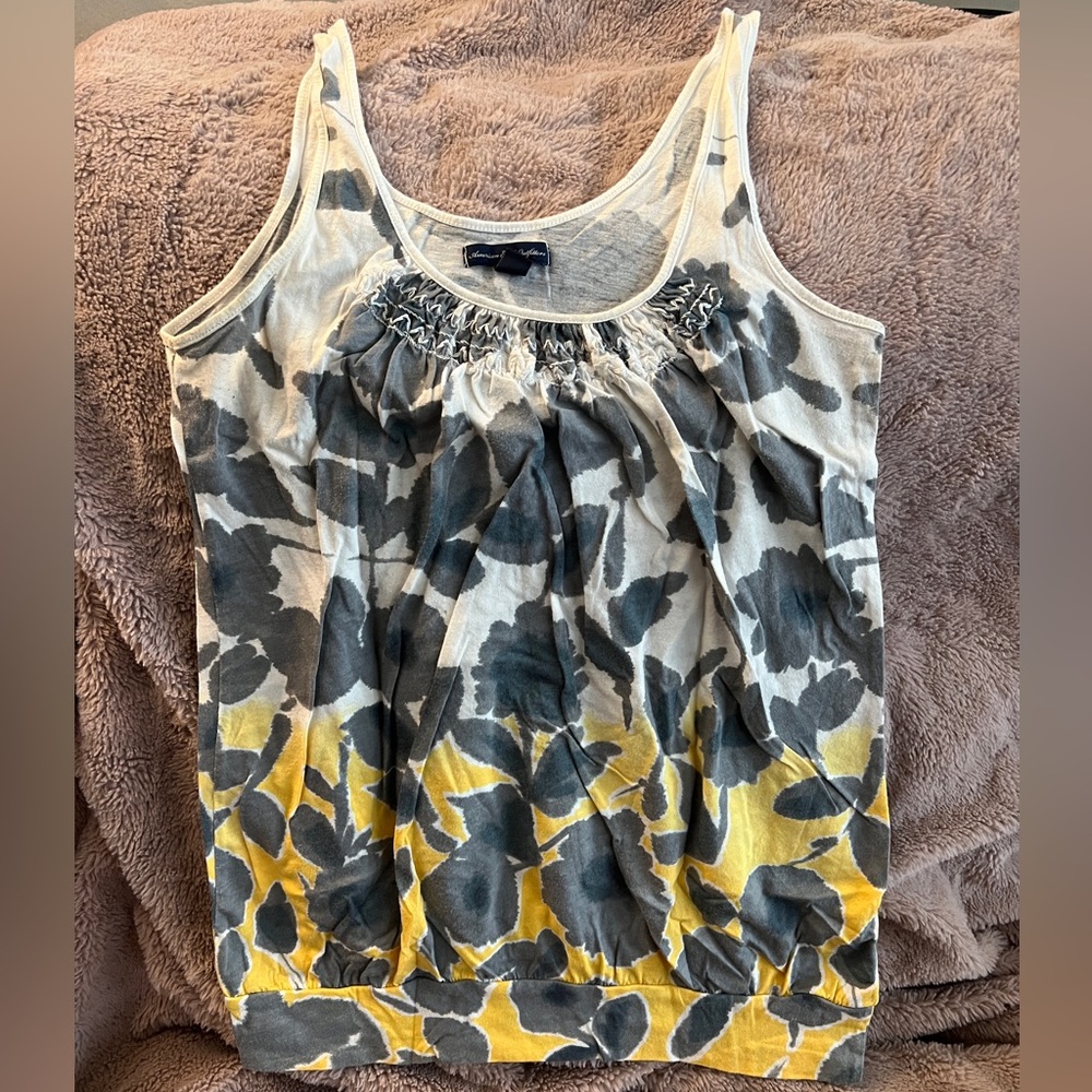 American Eagle Outfitters tank top, Medium, white, yellow and gray